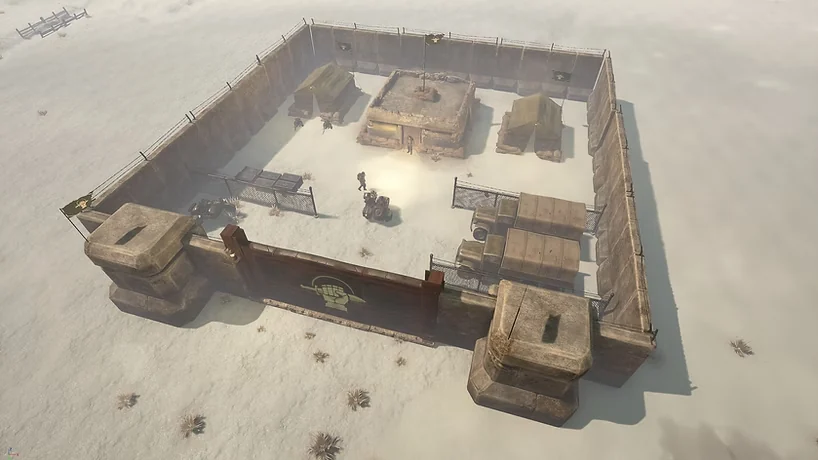 Foxhole fortified base overview during a winter raid